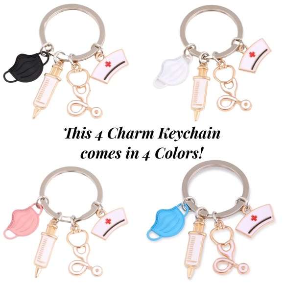 Nurses Keychain with Stethoscope, Nurses Cap & Pink Face Mask - Picture 15 of 16